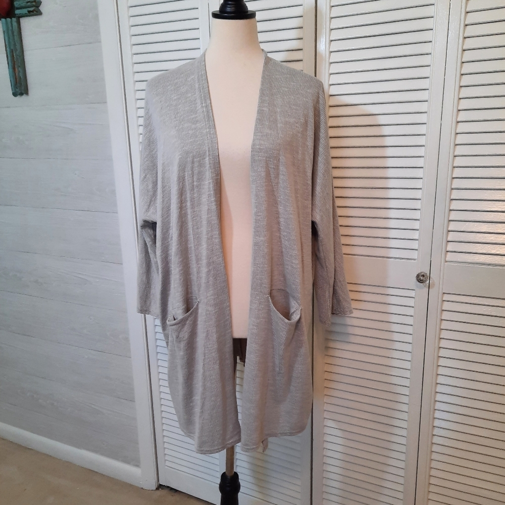 DONNI anthropologie gray stripe oversized kimono cardigan one size tall - Picture 2 of 6